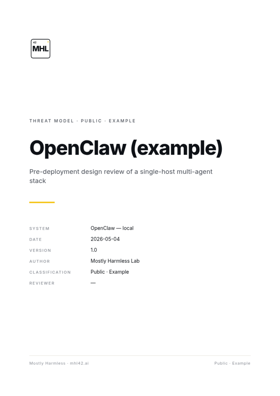Cover page of an example threat model report